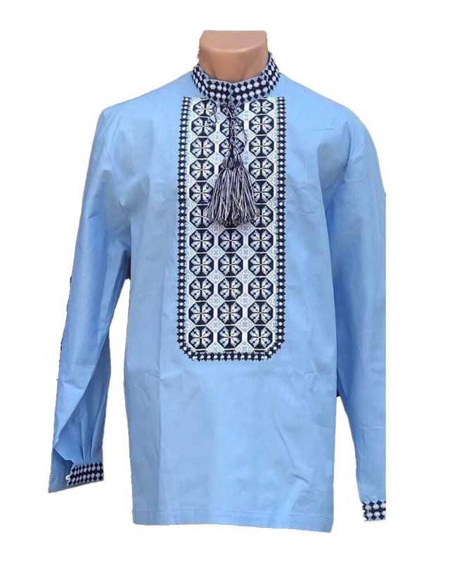 Vitalina blue embroidered shirt for men - long sleeve, XS