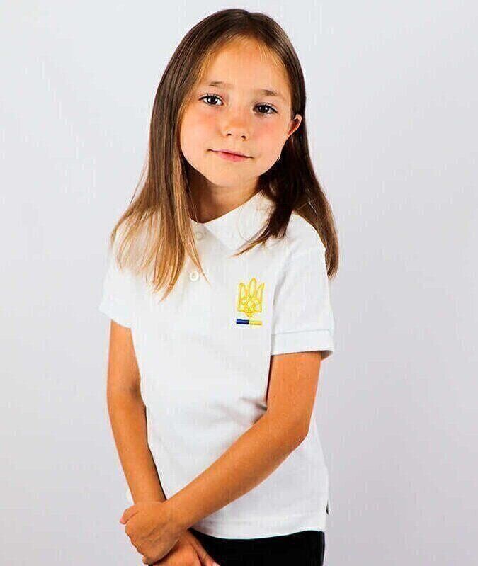 Dziecięca koszulka polo haftowana: TRIZUB, biała, 12-14 lat