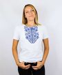 Жіноча вишита футболка Сокальська біла з синьою вишивкою, L