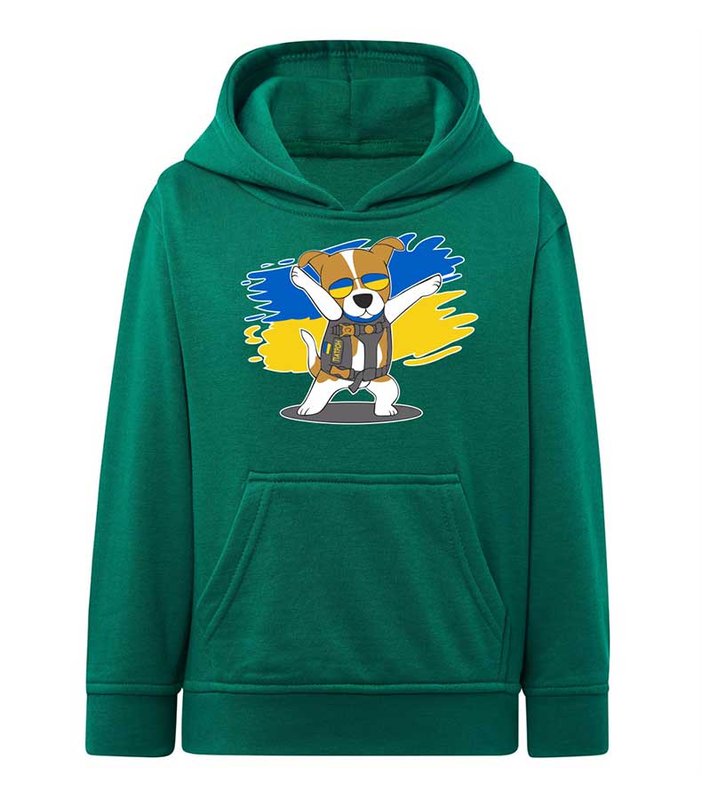 Hoodie for a boy Dog Patron , green, 7-8 years old