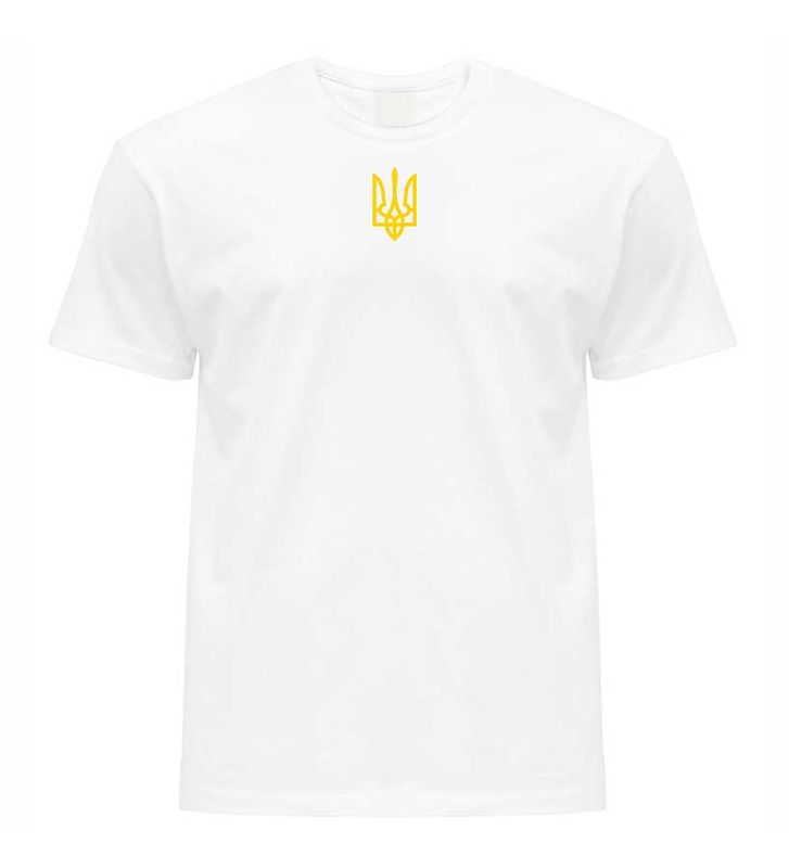 Чоловіча патріотична футболка: «ТРИЗУБ ВИШИТИЙ», біла, M
