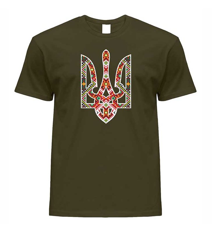 Embroidered Trident Men's Patriotic T-Shirt, Khaki , S