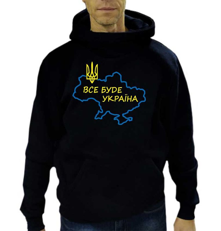 Man"s hoodie Everything will be Ukraine, black, XS
