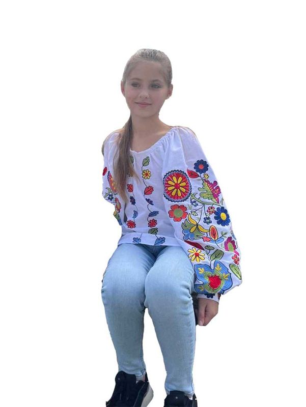 Haftowana koszula dla dziewczynki Sofiyka w kolorze białym, 140/146 cm