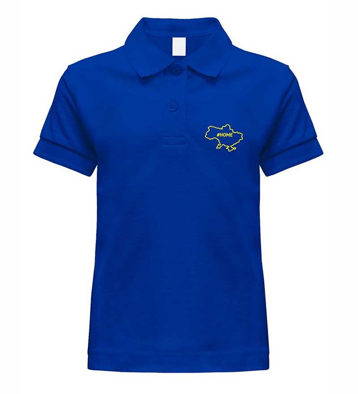 Polo with #HOME embroidery for girls, blue, 5-6 years old