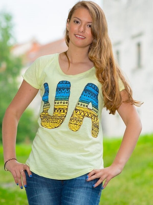 Жіноча футболка з принтом «UA синьо-жовта», жовта реглан, S