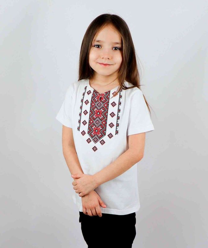 Embroidered t-shirt for girls "ALATYRKO", red embroidery, white, 92/98cm