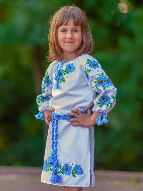 Дитяча вишита сукня: «ФЕЄРІЯ», синя вишивка, 80/86cm