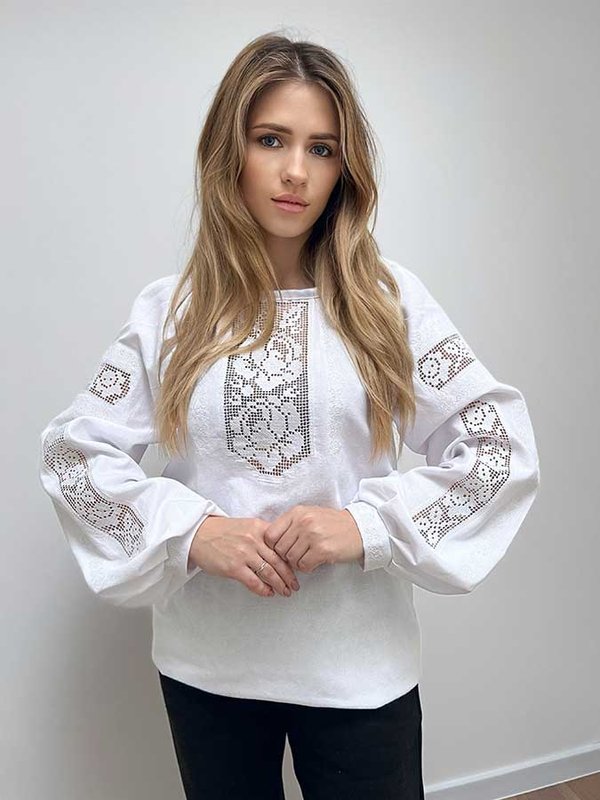 Women's embroidered shirt Ażur white, 40