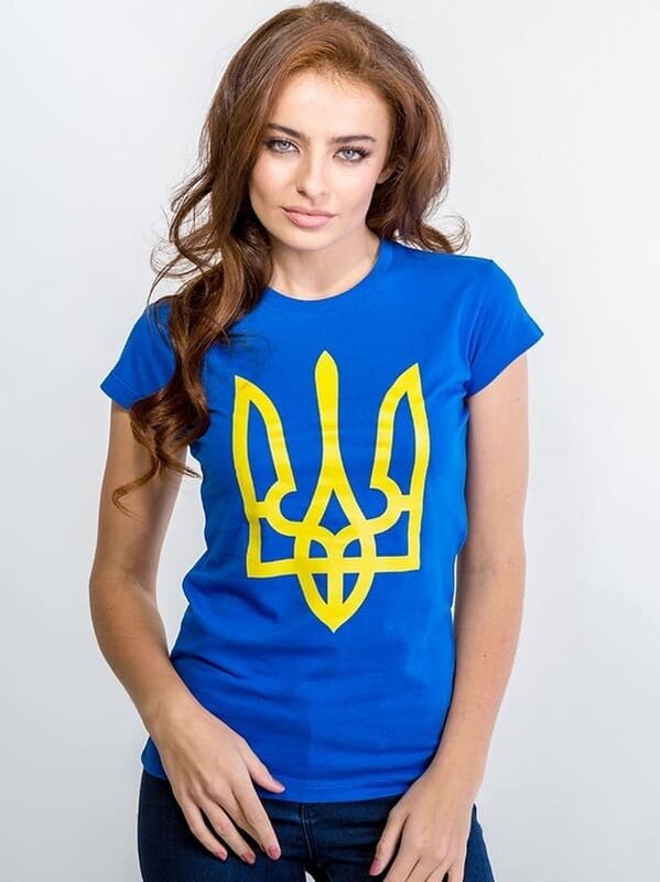 Damska koszulka z nadrukiem "Trójząb", niebieska, S