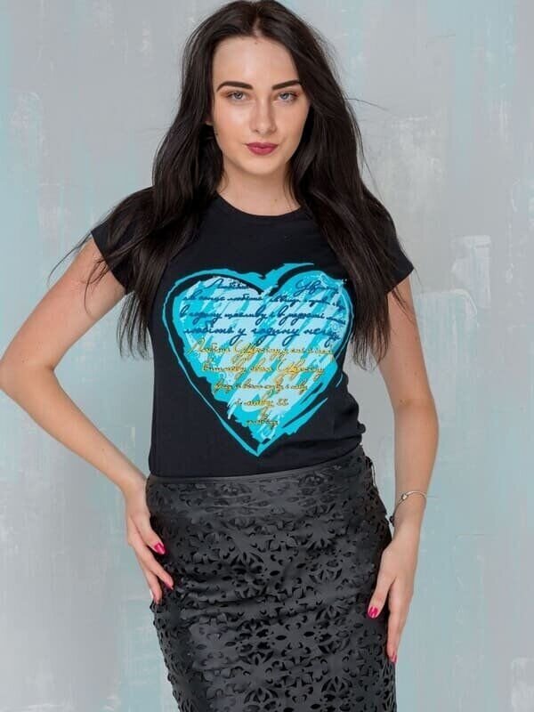 Жіноча футболка з принтом «Любіть Україну», чорна, L