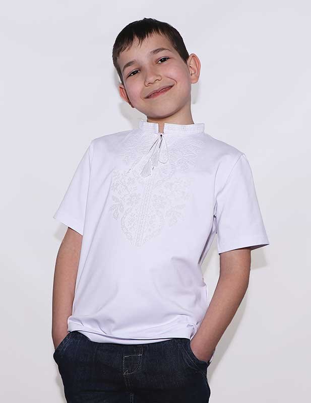 Вишита футболка для хлопчика Сокальська , біла вишивка, біла, 80/86cm