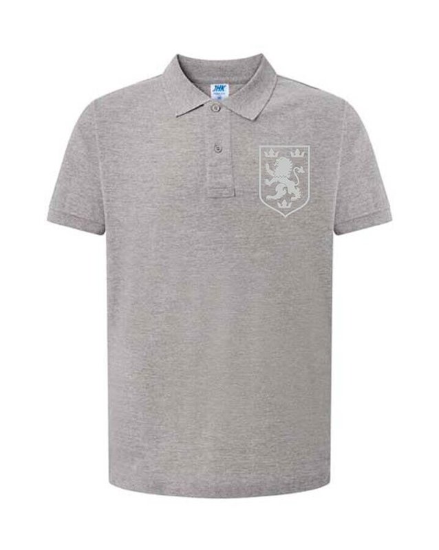 Men's Patriotic Polo Shirt: Galician Lion, Gray Embroidery, Dark Gray Melange, S