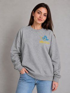 Szara bluza damska z patriotycznym ż&oacute;łto-niebieskim haftem, XS