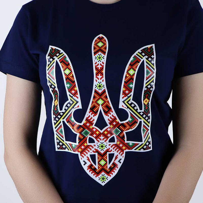 Women's t-shirt with "Embroidered Trident" print, dark blue, S