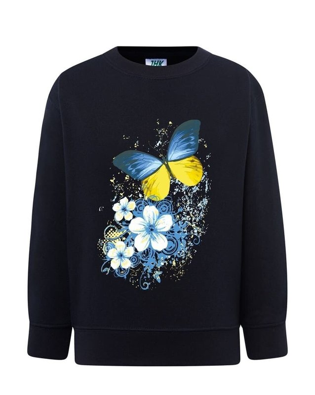 Sweatshirt (sweater) for girls Butterflies, dark blue, 92/98cm