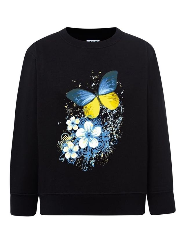 Sweatshirt (sweater) for girls Butterflies, black, 92/98cm