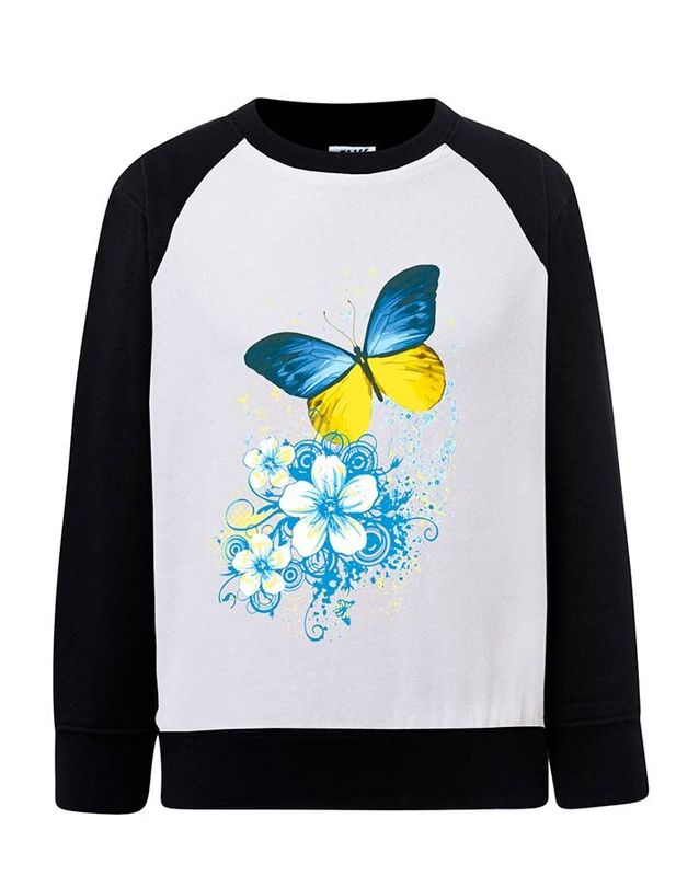 Світшот (кофта) для дівчаток Метелики, білий, чорні рукава, 92cm