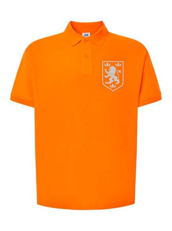 Чоловіча патріотична футболка поло: «Галицький Лев», сіра вишивка, помаранчеве, 2XL