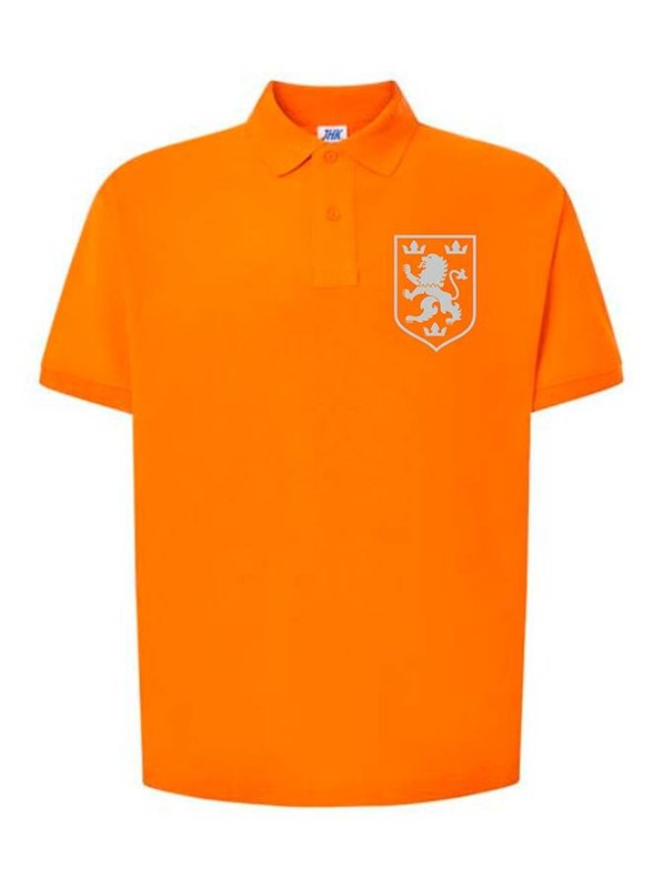 Чоловіча патріотична футболка поло: «Галицький Лев», сіра вишивка, помаранчеве, XS