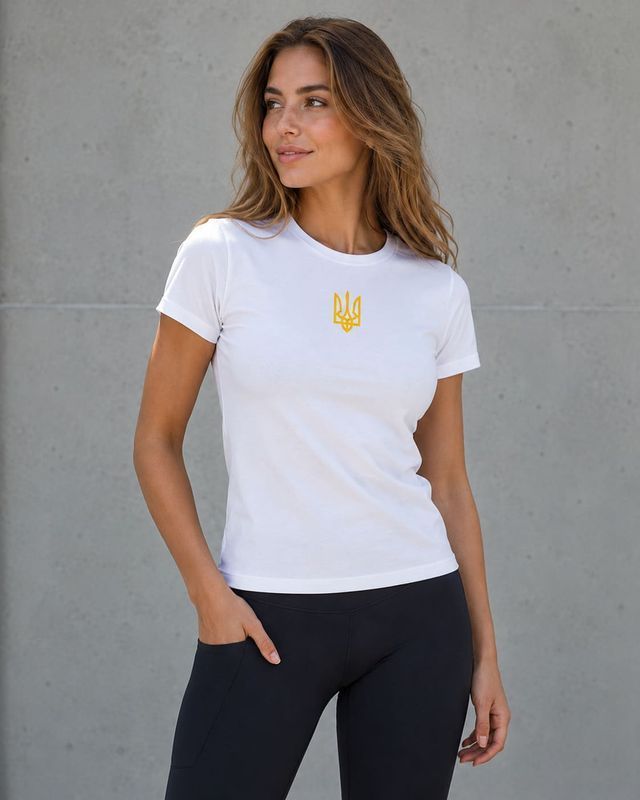 Жіноча футболка з вишитим Тризубом, біла, XS