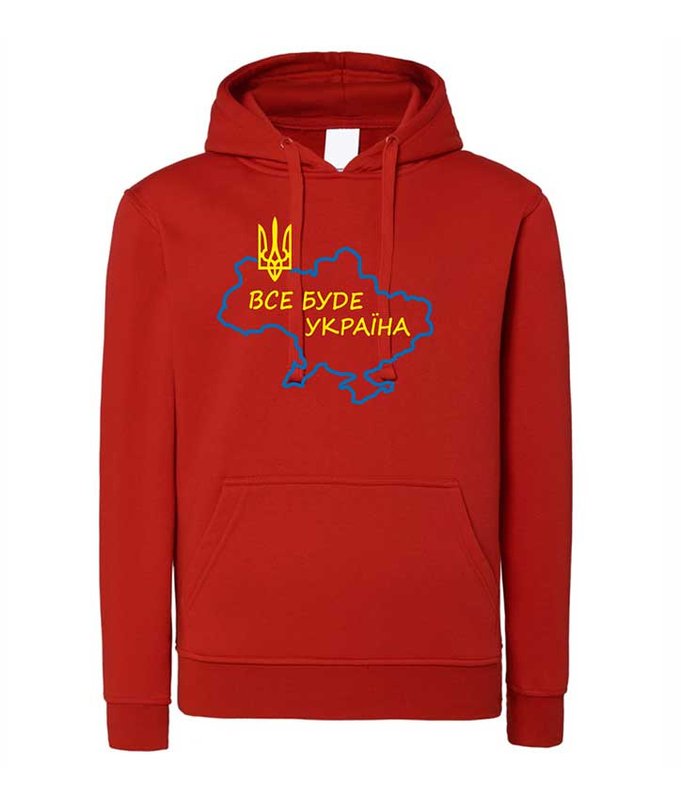 Women's hoodie "All will be Ukraine", red color, S