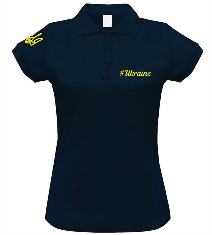 Women's polo shirt Etno-City Ukraine Dark blue with yellow embroidery, S