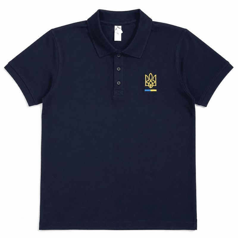 Unisex dark blue children's polo shirt with patriotic Tryzub embroidery, 3-4 years