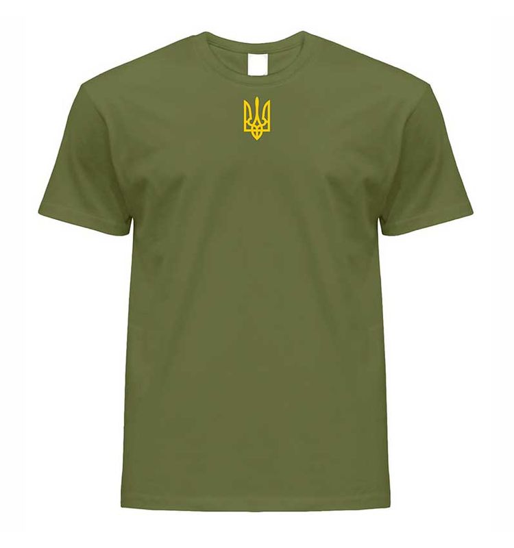 Men's Patriotic T-Shirt Embroidered Trident, Khaki (AG), XS