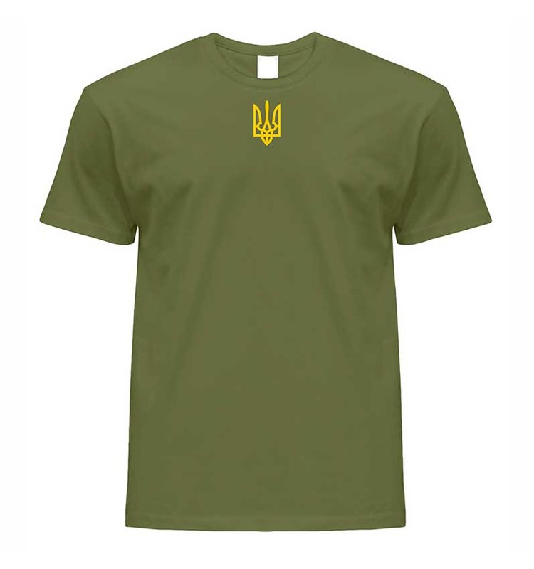 Męska koszulka patriotyczna z wyhaftowanym trójzębem, kolor khaki (AG), XS