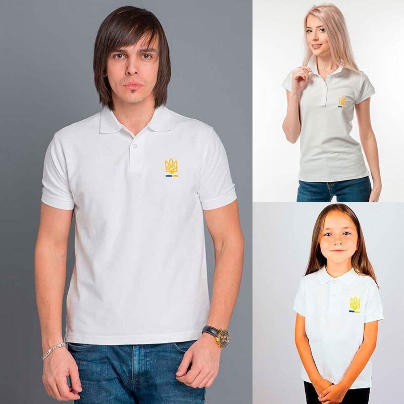 Парні футболки поло Тризуб, білі, 1 доросла + 1 дитяча