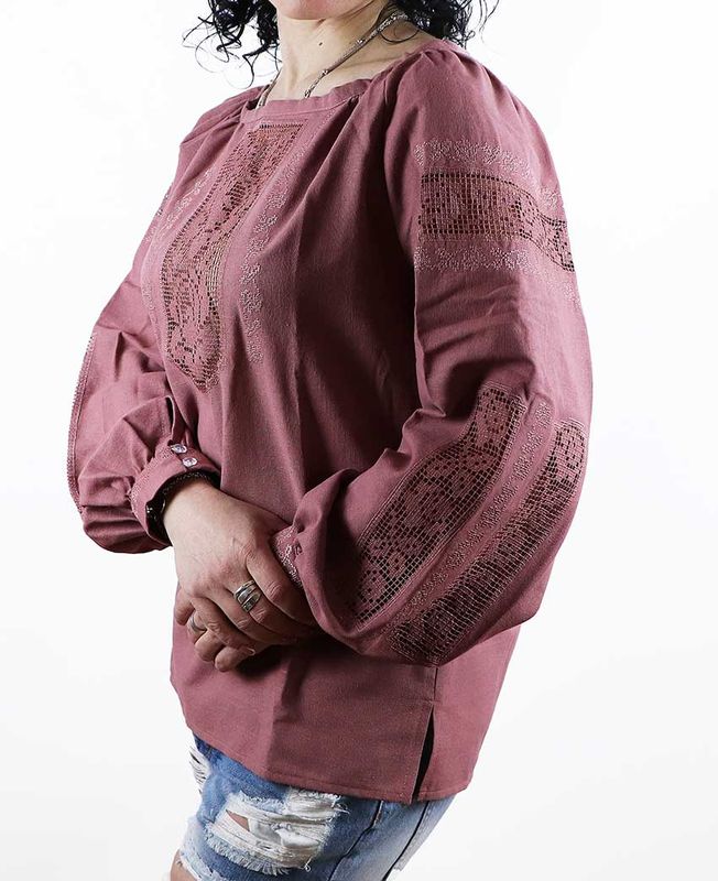 Women's embroidered shirt Ażur burgundy, 40