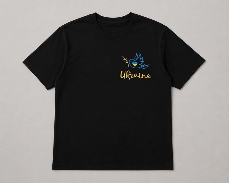 Women's black cotton T-shirt with patriotic embroidery, XS