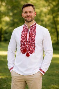 Сорочка чоловіча Завитки червона вишивка, S