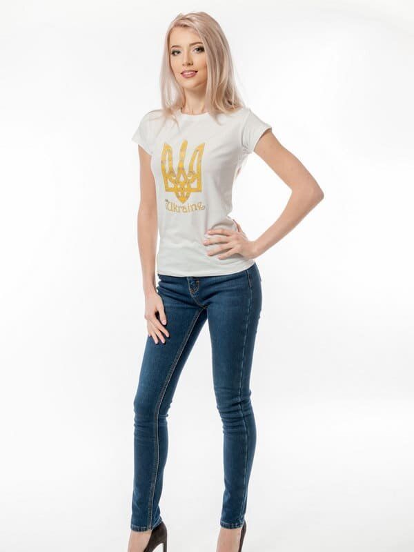 Жіноча футболка з принтом «Тризуб Ukraine», біла, S