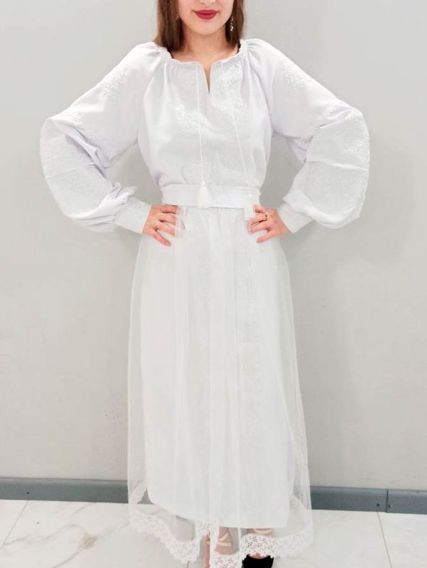 Жіноча вишита сукня ручної роботи Вензель - білий, 40