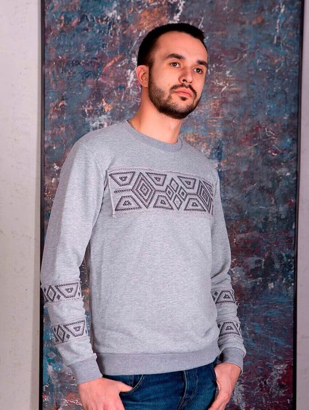Sweater (sweatshirt) for men "Sota", gray, gray embroidery, 2XL