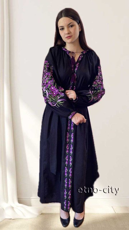Women's embroidered dress Lavender - linen, 40