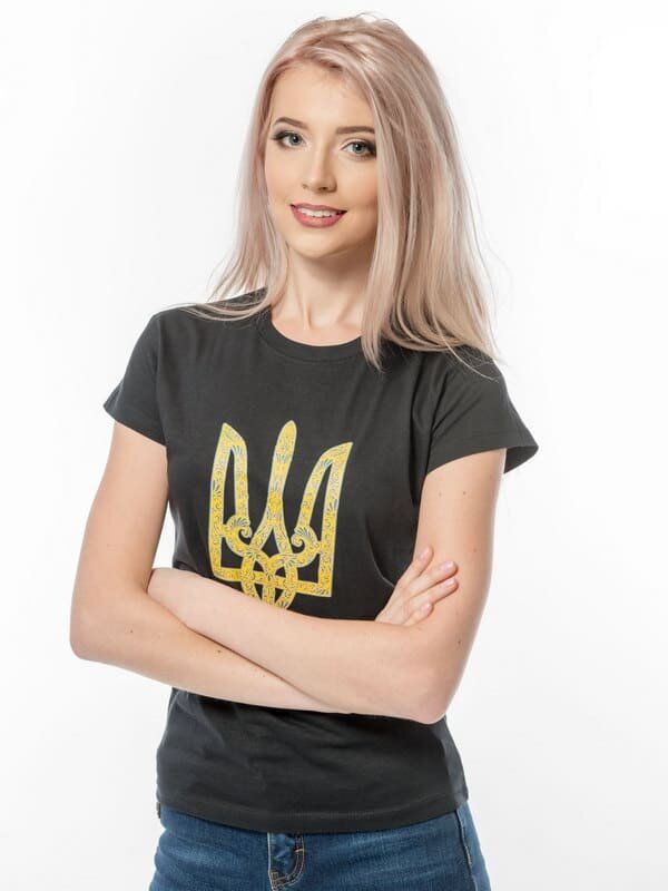 Women's t-shirt with "Trident Ukraine" print, black, S