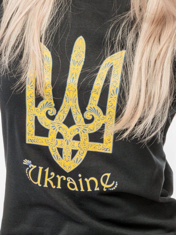 Жіноча футболка з принтом «Тризуб Ukraine», чорна, S