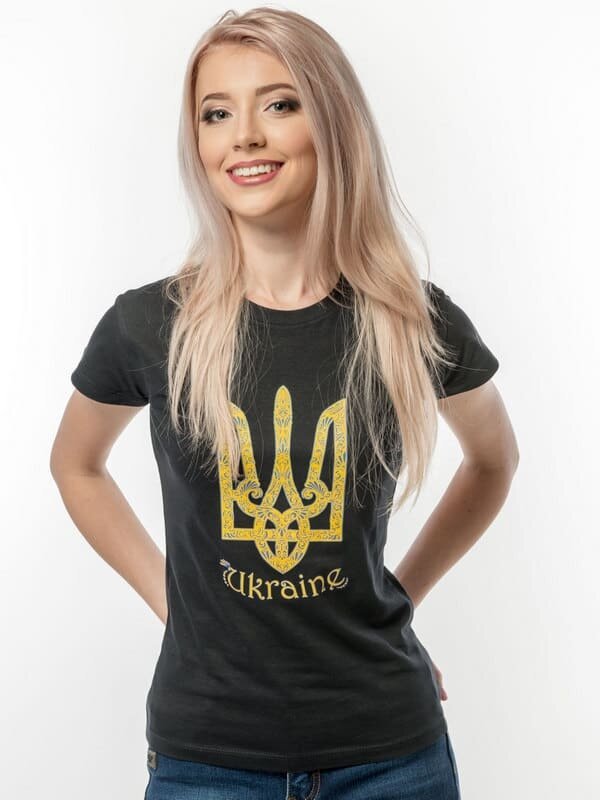 Женская футболка с принтом «Тризуб Ukraine», черная, S