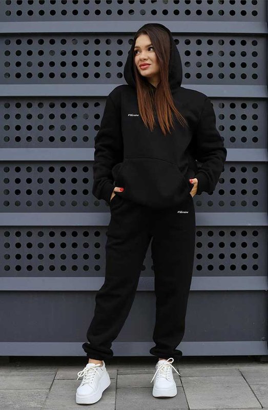 Зимовий костюм спортивний жіночий чорний #Ukraine KM028 преміум, XS