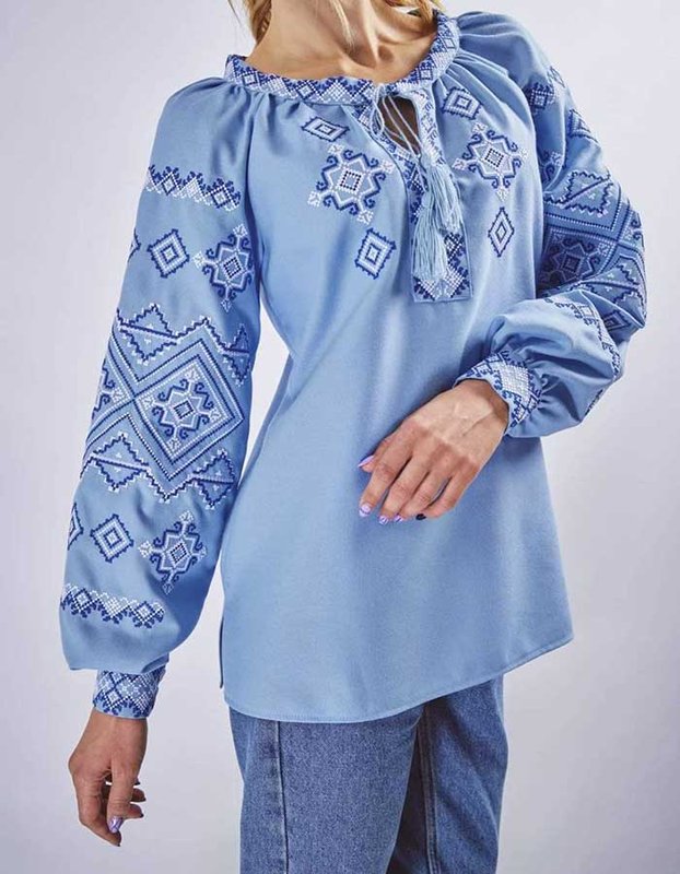 Damska haftowana koszula Geometry niebieska, 40