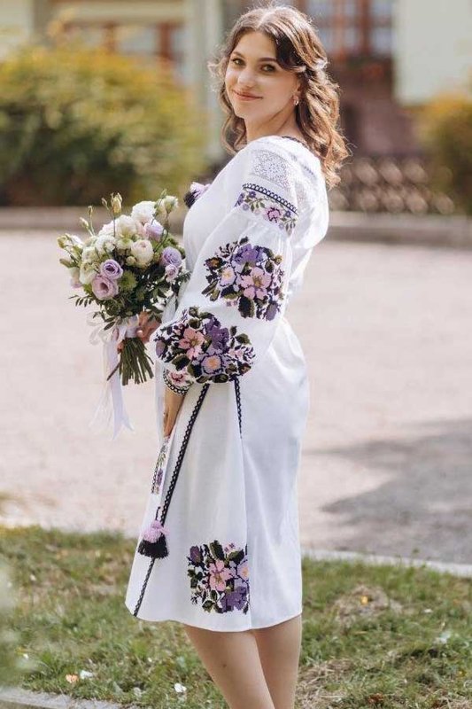 Женское платье вышиванка Французские Цветы - фиолетовые, 40