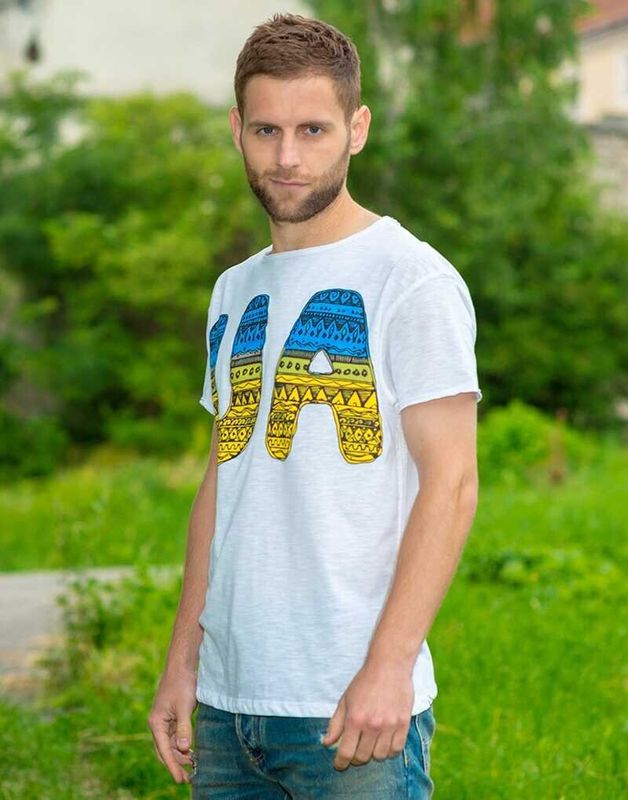 Чоловіча патріотична футболка: «UA синьо-жовта», біла, M