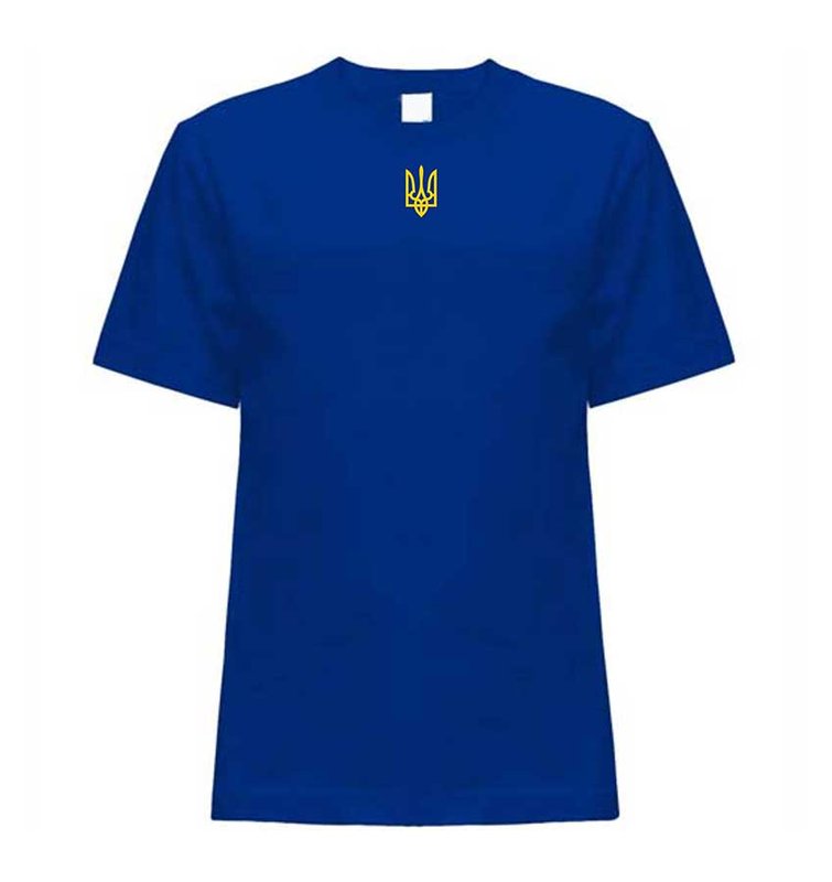 Чоловіча патріотична футболка: «ТРИЗУБ ВИШИТИЙ», синя, XS