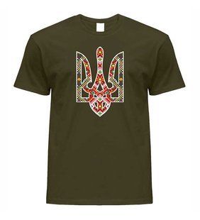 Męski T-shirt patriotyczny z haftowanym tr&oacute;jzębem, khaki , S