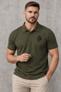 Męska koszulka polo w kolorze khaki z haftem lwa, XS