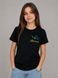 Black cotton T-shirt for girls with patriotic embroidery, 3-4 years