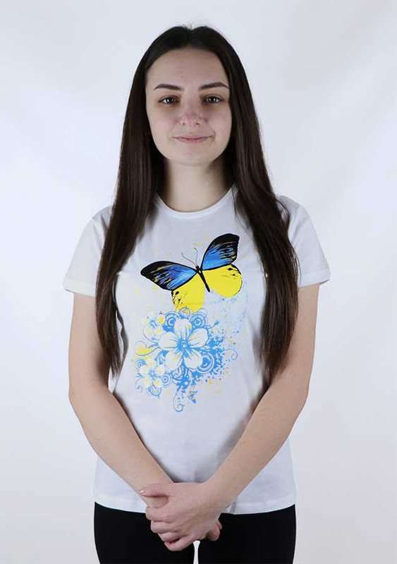 Damska koszulka z nadrukiem "Motyle", biała, S